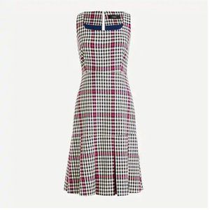 *J Crew Scoopneck Flare Dress Herringbone Twill Sz Tall 2 NWT